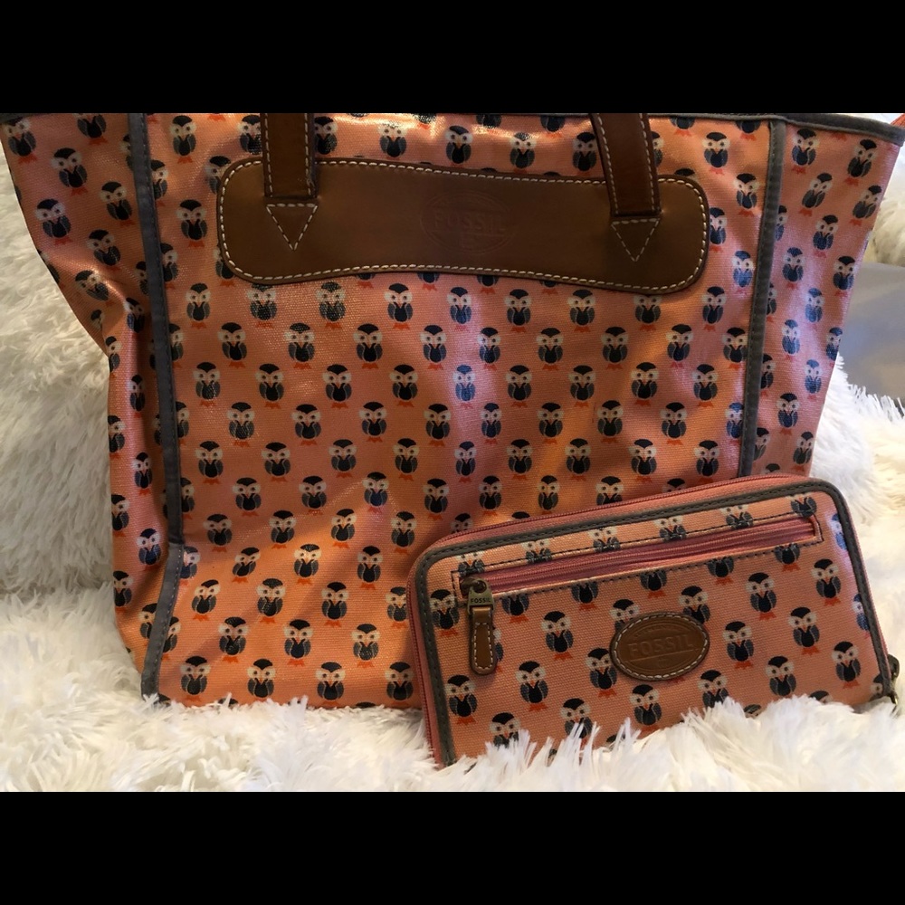 Fossil Owl Tote with Matching Wallet